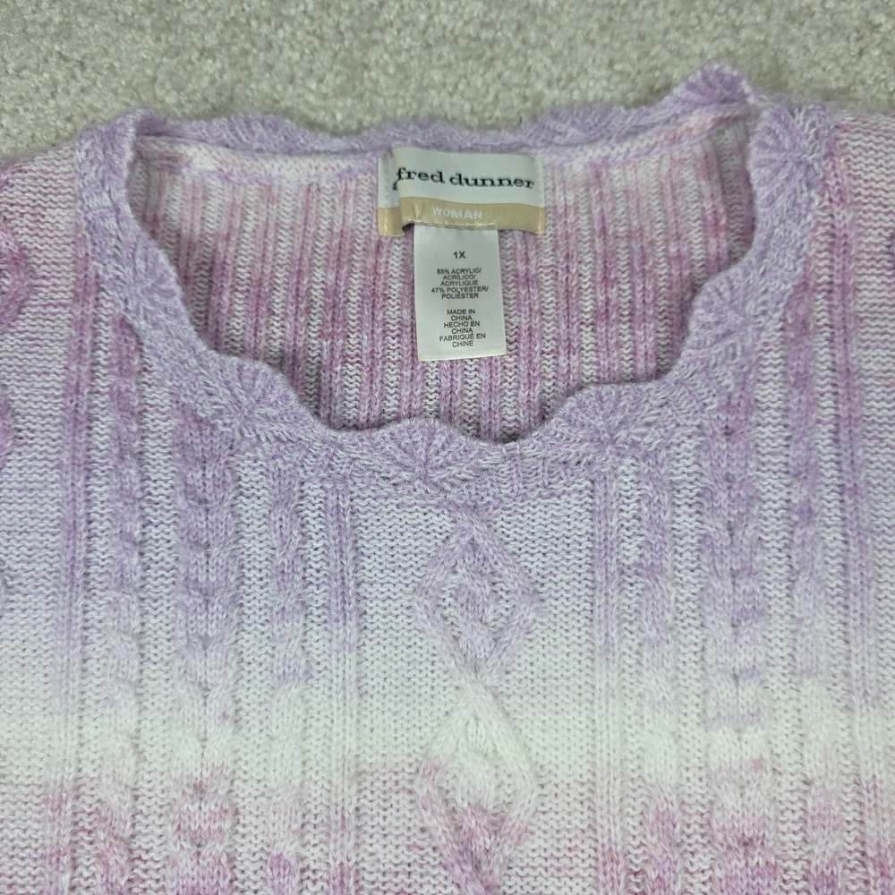 Alfred Dunner Sweater Womens L Lavender Purple Ombre Cable Knit Grandmacore